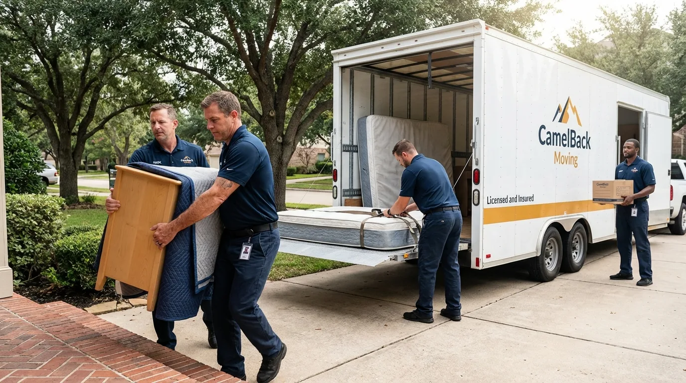 Crew loading residential truck for cross-state move from New Hartford, NY