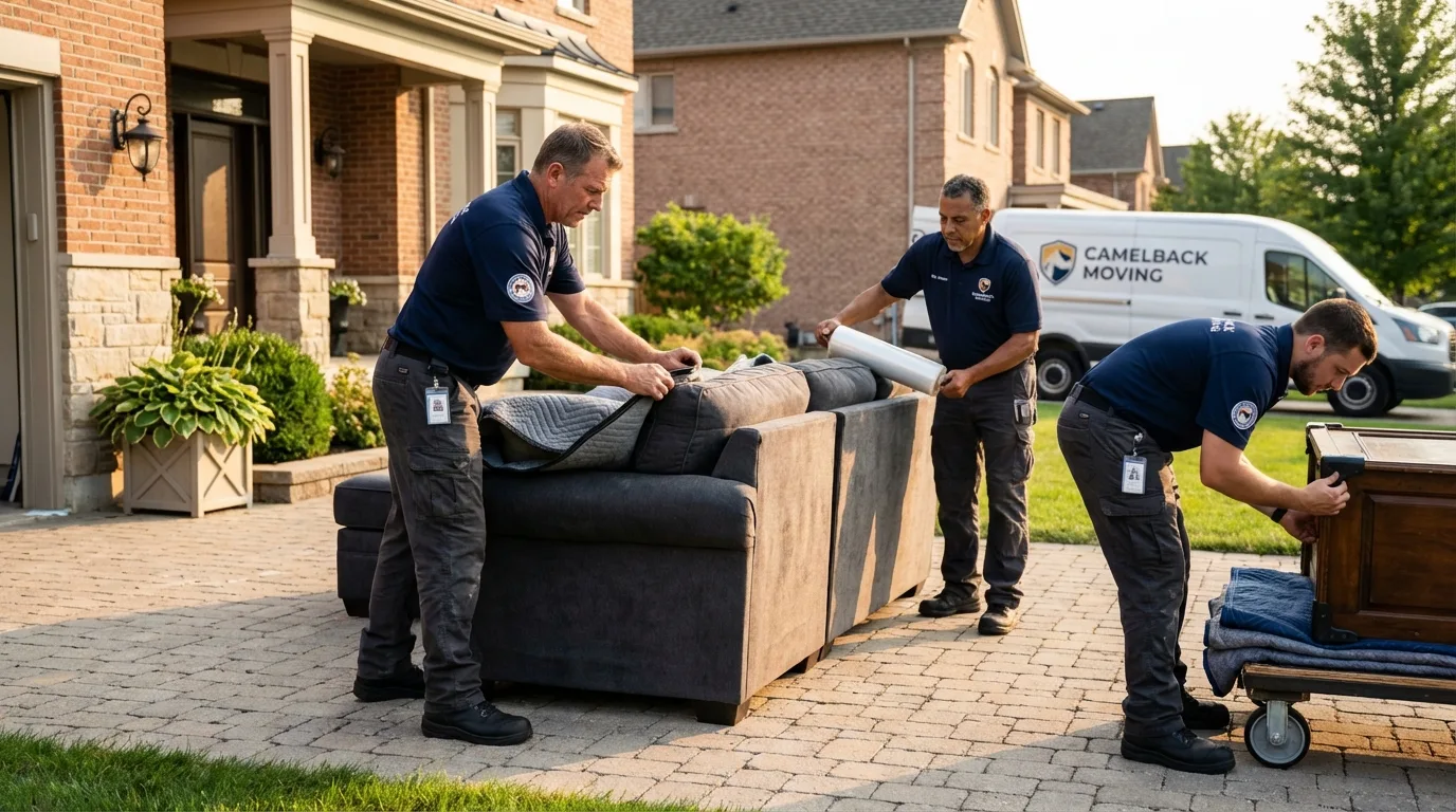 Large estate moving crew wrapping furniture in New Hartford, NY
